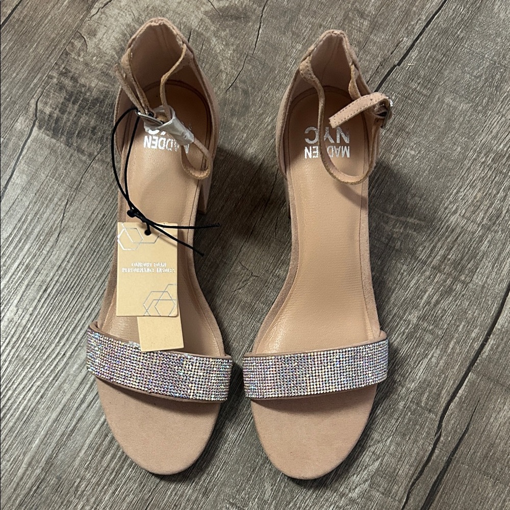 NYC Madden Women's Nude Heels with Sparkling Strap